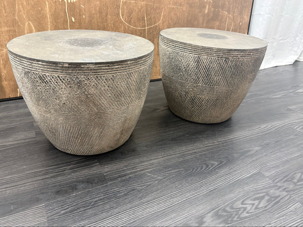 RH Vetro Round Side Table – 21" Diam. × 16"H | Dark Grey | Set of 2 | Pre-Owned