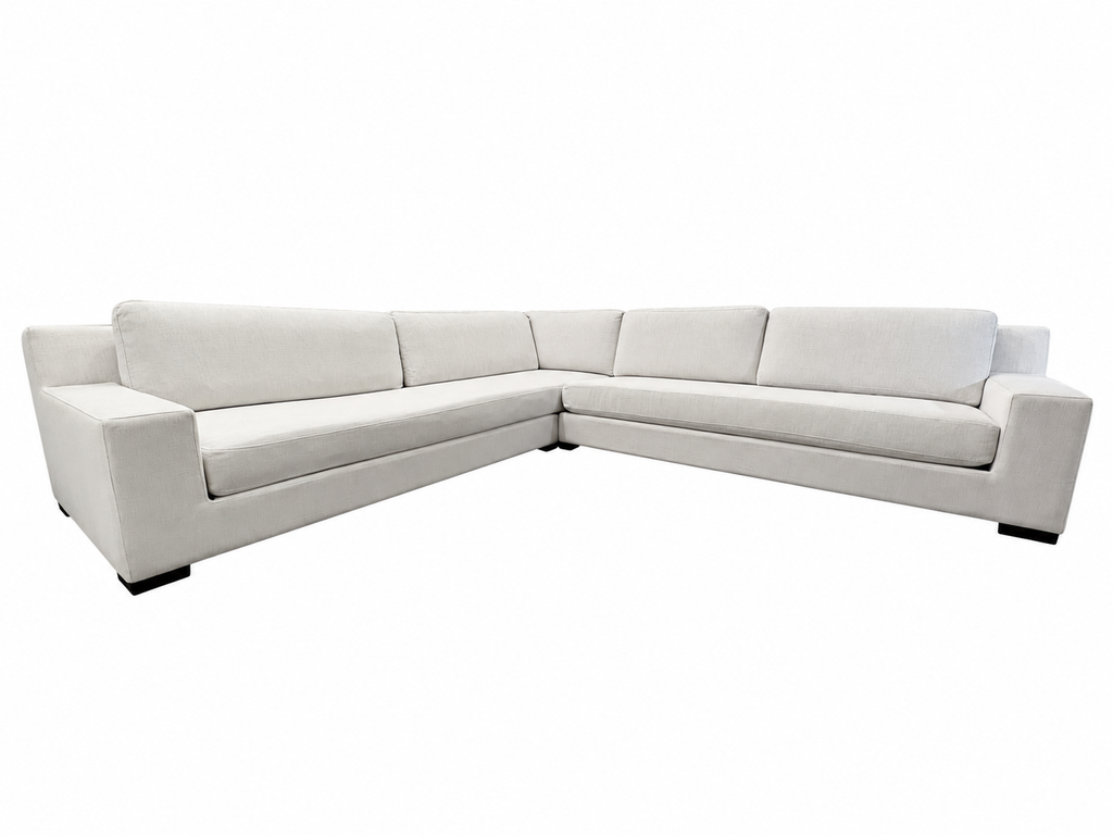 RH Modena Track Arm Left-Arm Bench-Cushion L-Sectional – Perennials Performance Textured Linen Weave in Mist