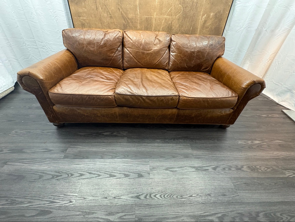 RH Original Lancaster Leather 3-Cushion Sofa – 7' Petite 38"D | Italian Brompton Cocoa | Down-Feather | Pre-Owned