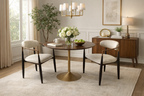 RH Aero Bistro Table — 42" Round Brown Oak Top | Antiqued Brass Pedestal Base