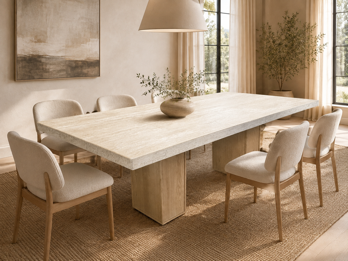 RH Restoration Hardware Lumi Rectangular Dining Table
72" | Light Oak | Turkish Travertine