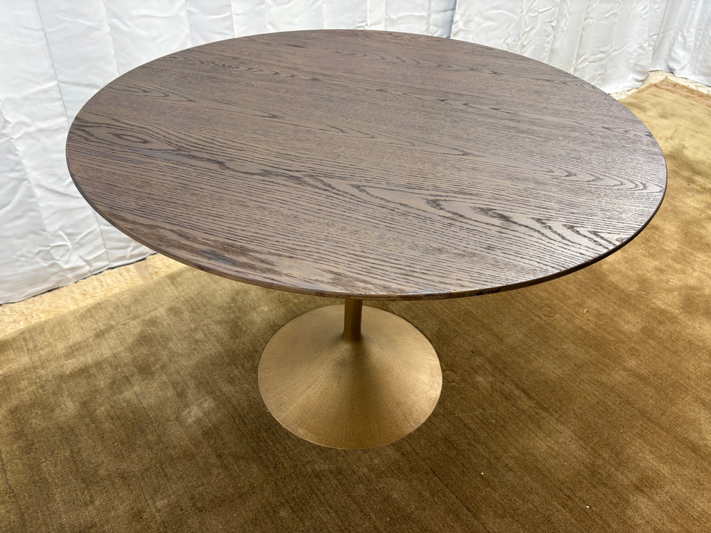 RH Aero Bistro Table — 42" Round Brown Oak Top | Antiqued Brass Pedestal Base