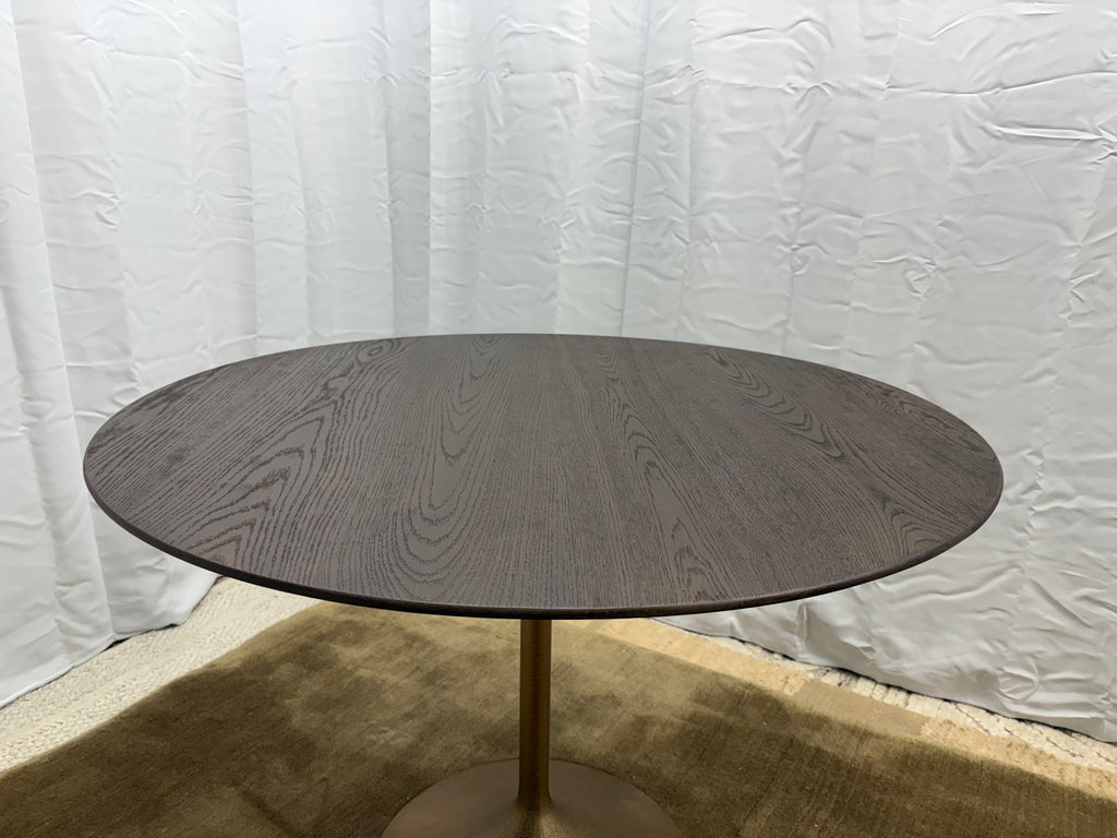 RH Aero Bistro Table — 42" Round Brown Oak Top | Antiqued Brass Pedestal Base