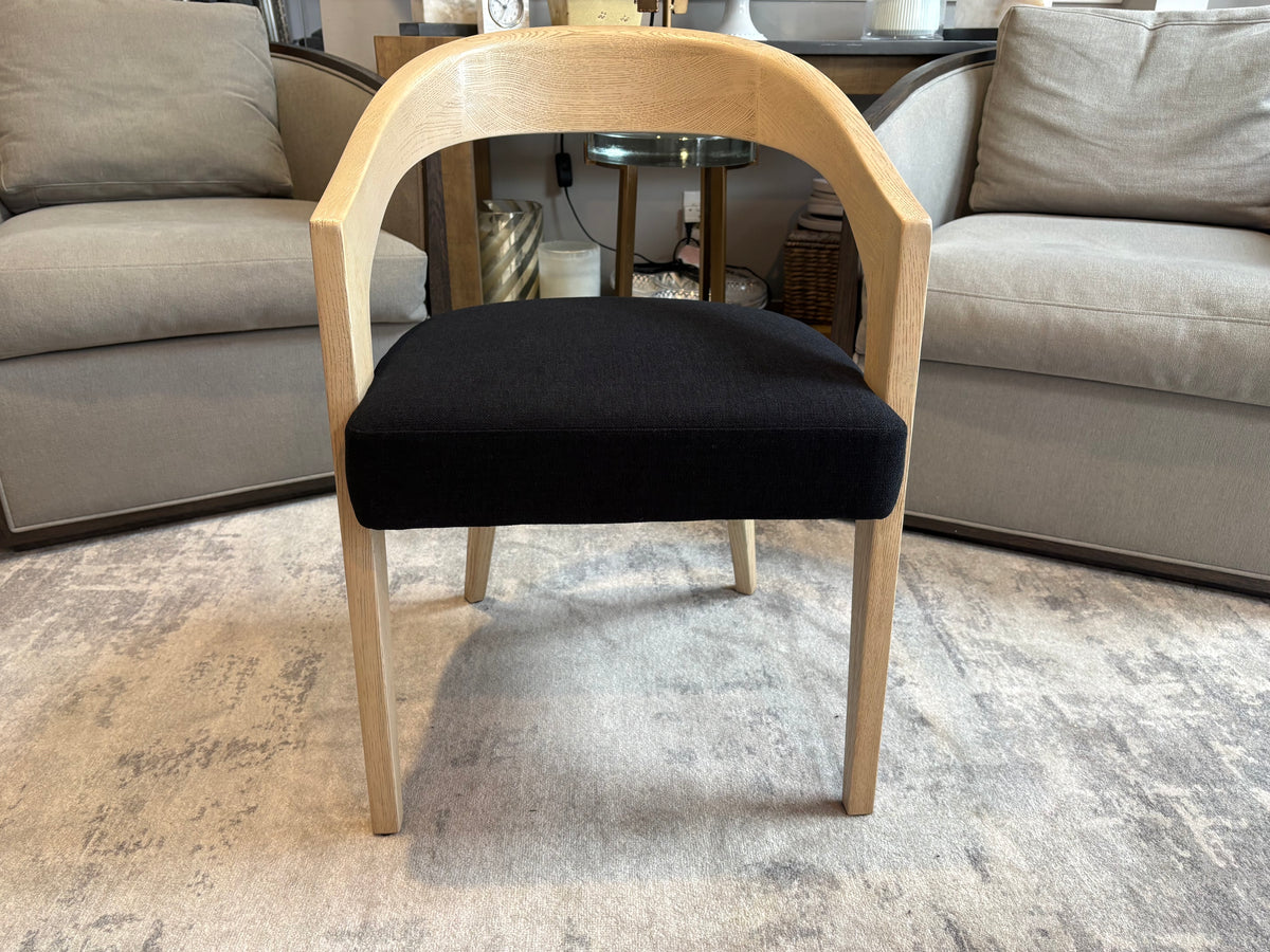 RH Chloé Fabric Armchair | Greige Oak Finish | Performance Linen Weave in Black