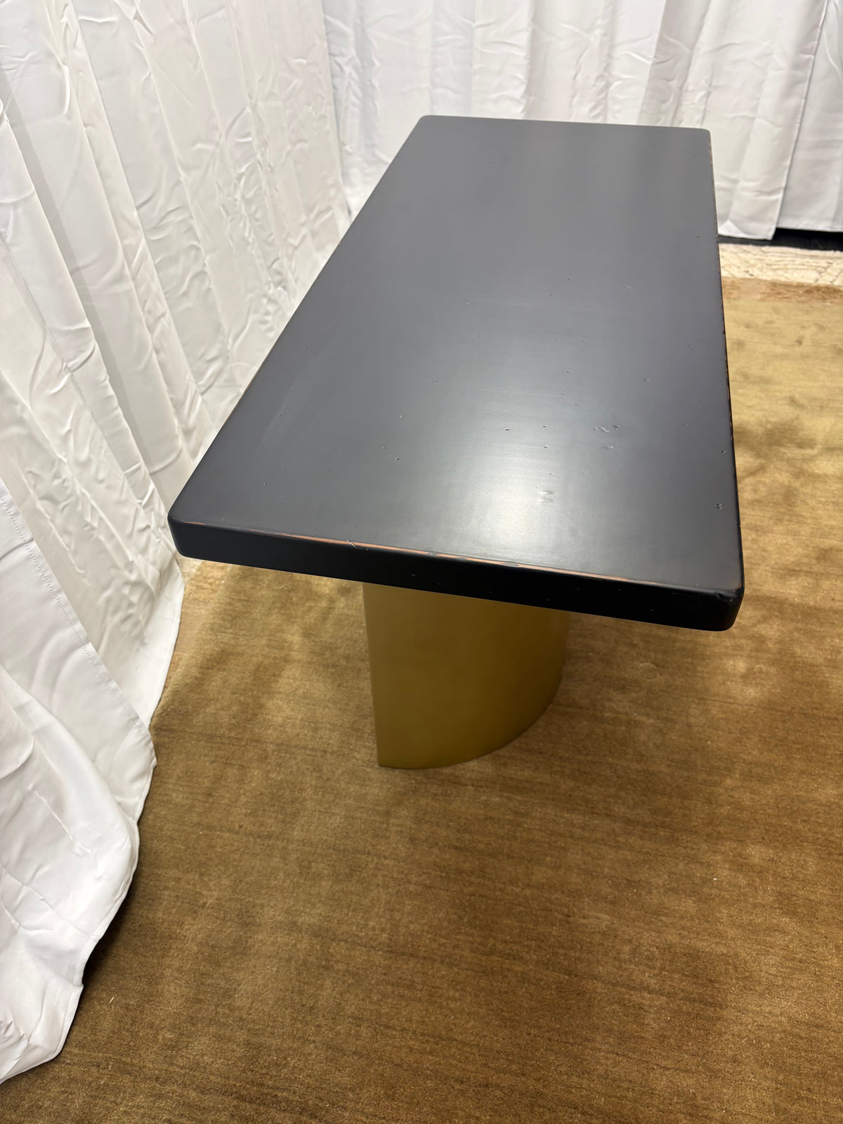 Custom Console Table Arhaus Distressed Black Painted Top | Gold Dauphine Pedestal Base