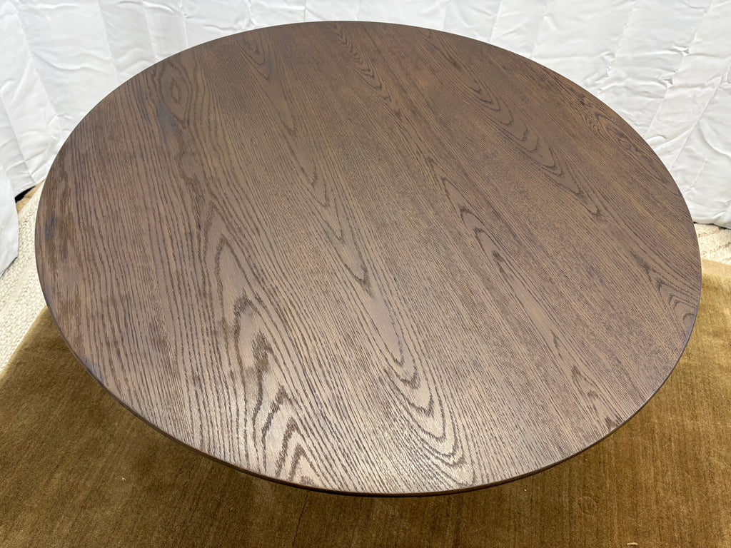 RH Aero Bistro Table — 42" Round Brown Oak Top | Antiqued Brass Pedestal Base