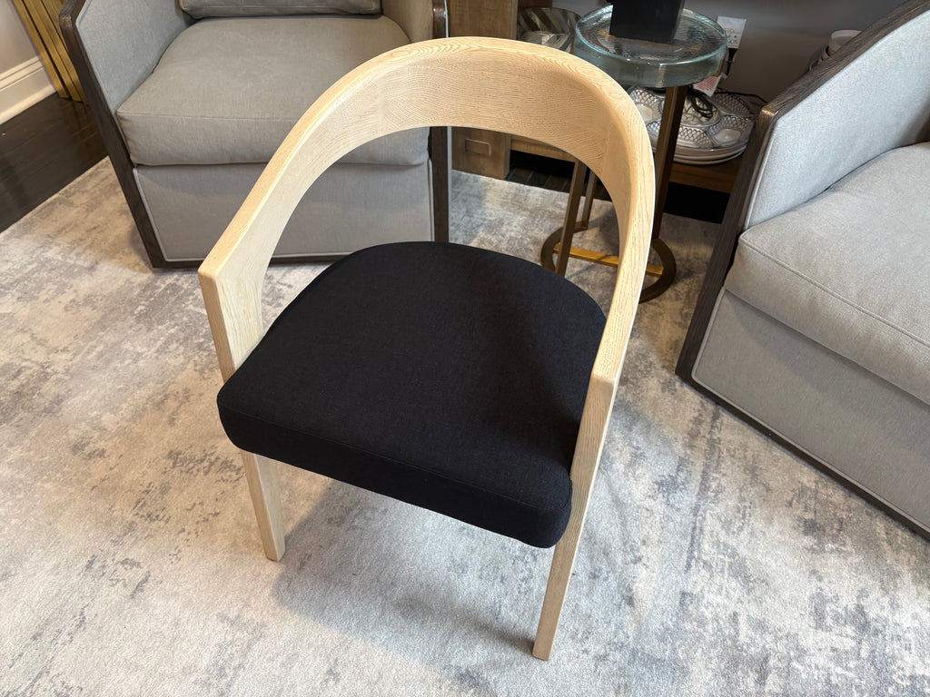 RH Chloé Fabric Armchair | Greige Oak Finish | Performance Linen Weave in Black