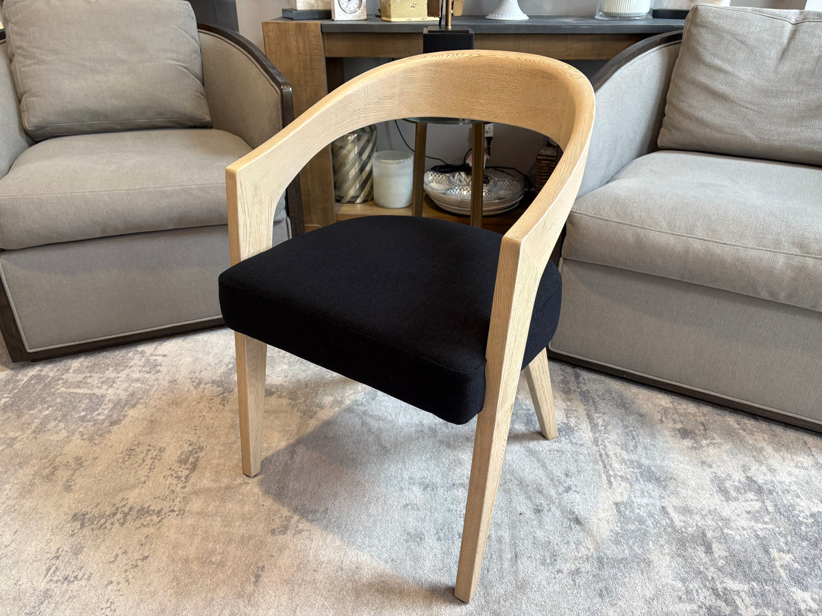 RH Chloé Fabric Armchair | Greige Oak Finish | Performance Linen Weave in Black