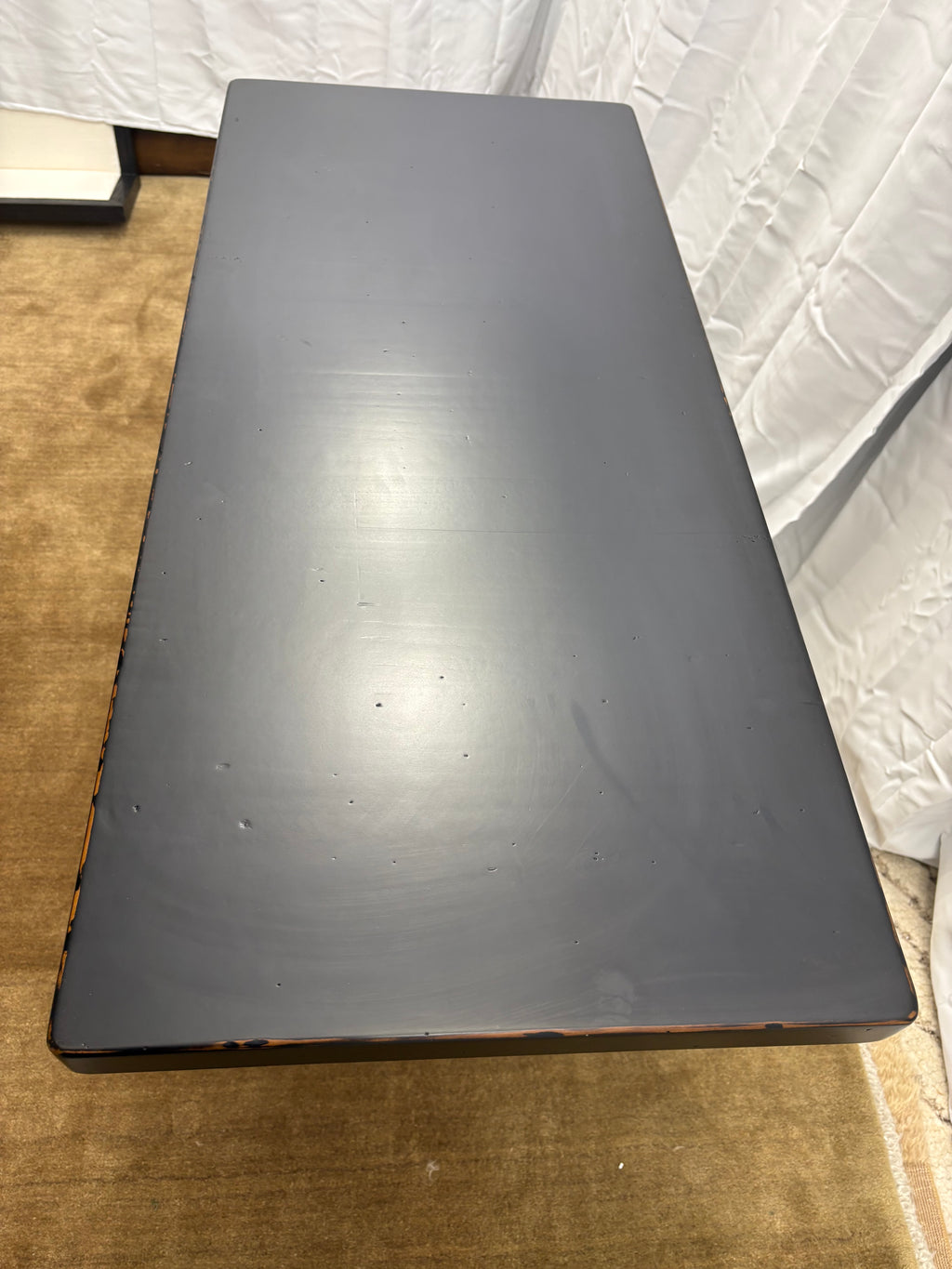 Custom Console Table Arhaus Distressed Black Painted Top | Gold Dauphine Pedestal Base
