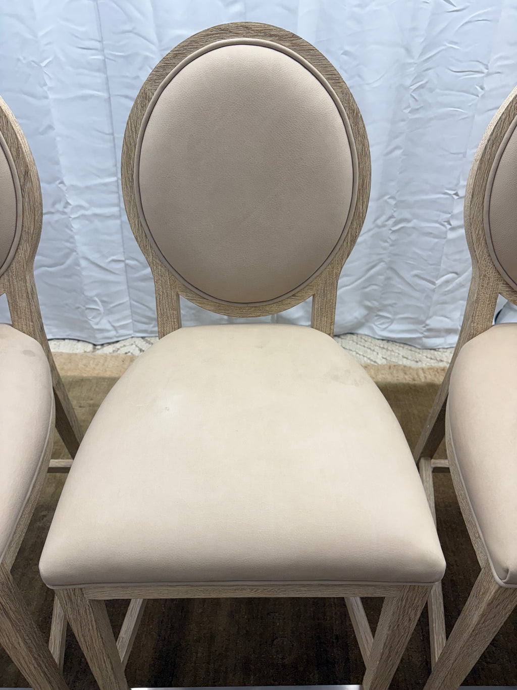 Set of Five RH French Contemporary Round Leather Counter Stools