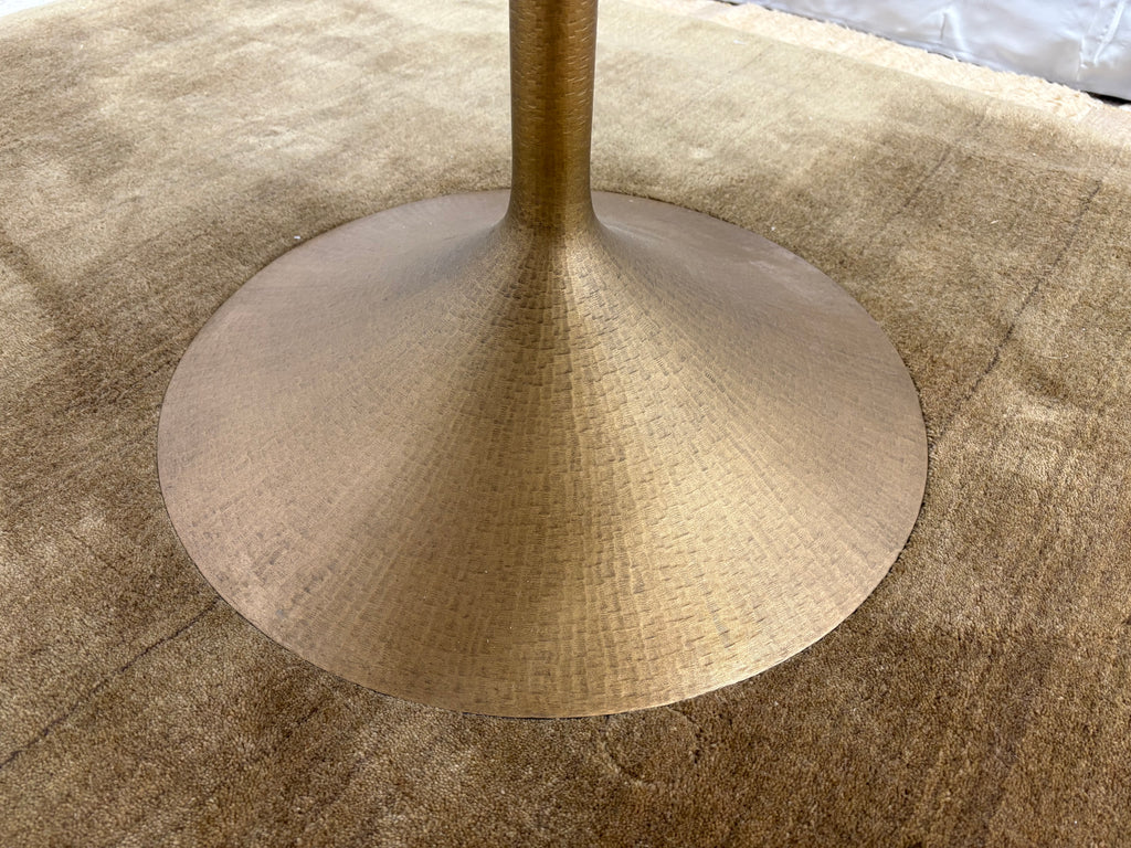 RH Aero Bistro Table — 42" Round Brown Oak Top | Antiqued Brass Pedestal Base