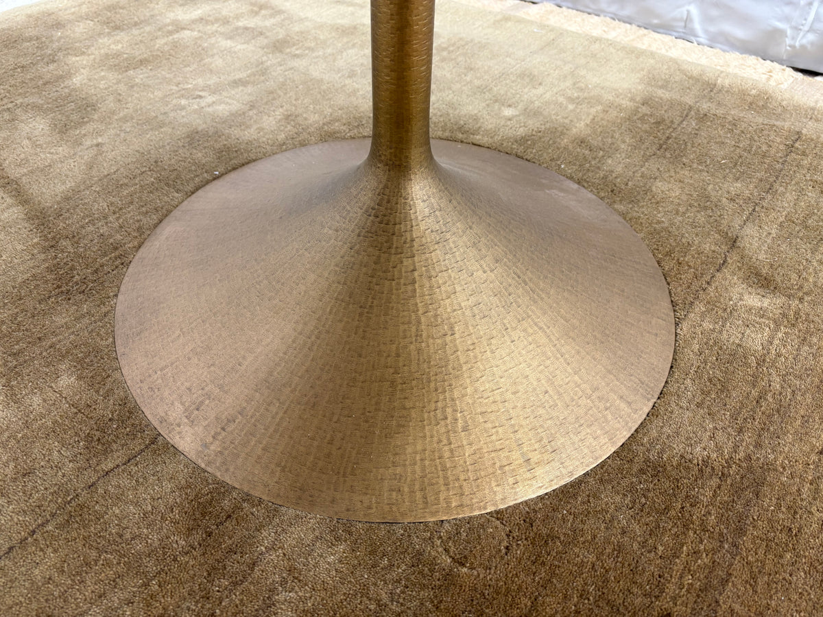 RH Aero Bistro Table — 42" Round Brown Oak Top | Antiqued Brass Pedestal Base