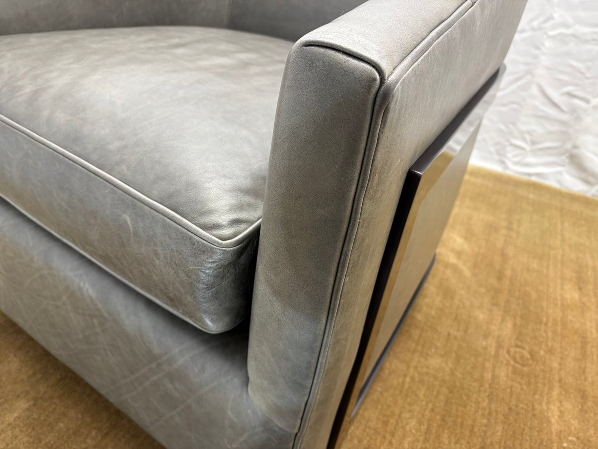 RH Reginald Leather Swivel Chair Berkshire Leather in Pewter | Bronze