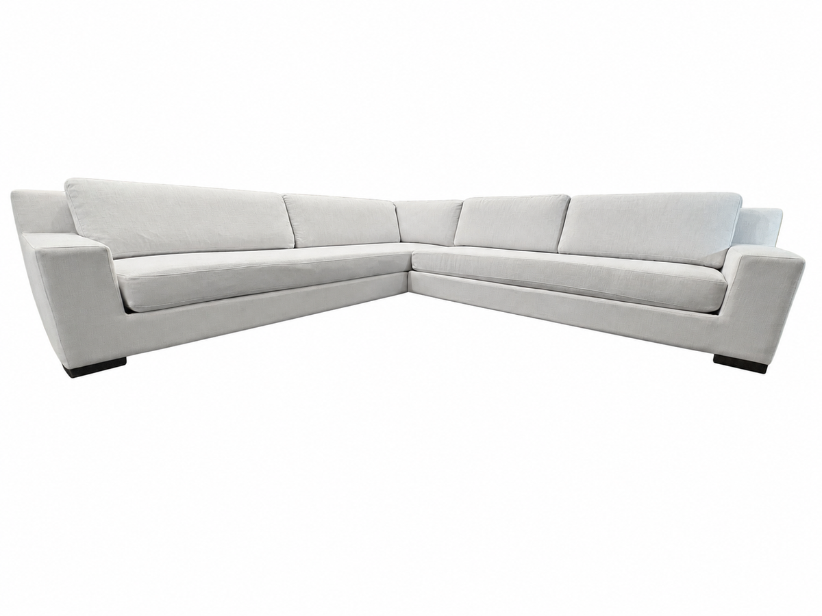 RH Modena Track Arm Left-Arm Bench-Cushion L-Sectional – Perennials Performance Textured Linen Weave in Mist