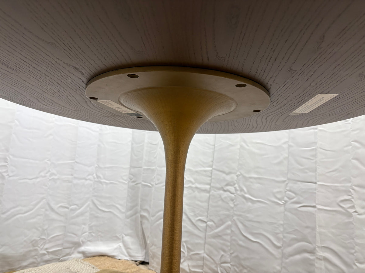 RH Aero Bistro Table — 42" Round Brown Oak Top | Antiqued Brass Pedestal Base
