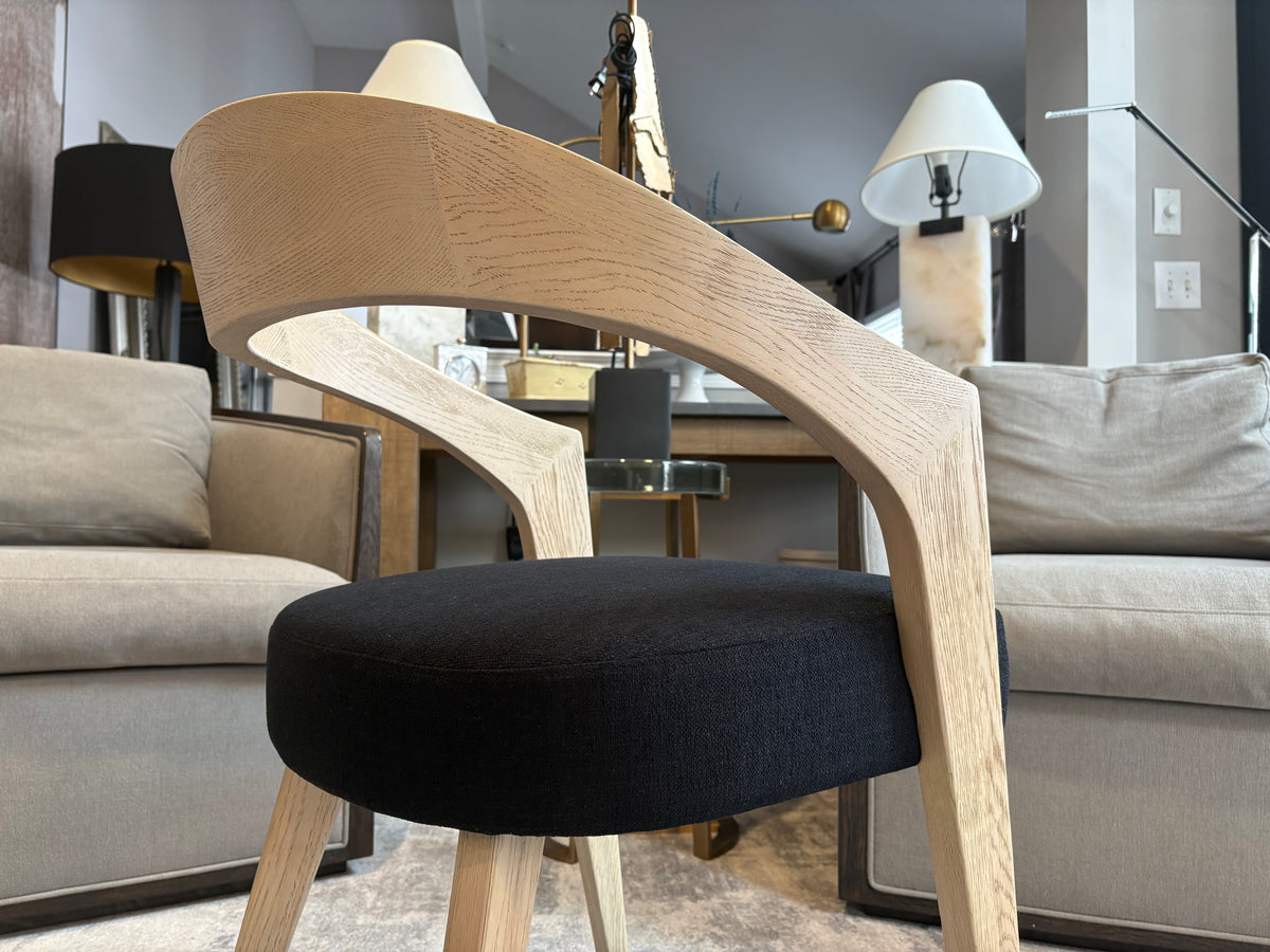 RH Chloé Fabric Armchair | Greige Oak Finish | Performance Linen Weave in Black