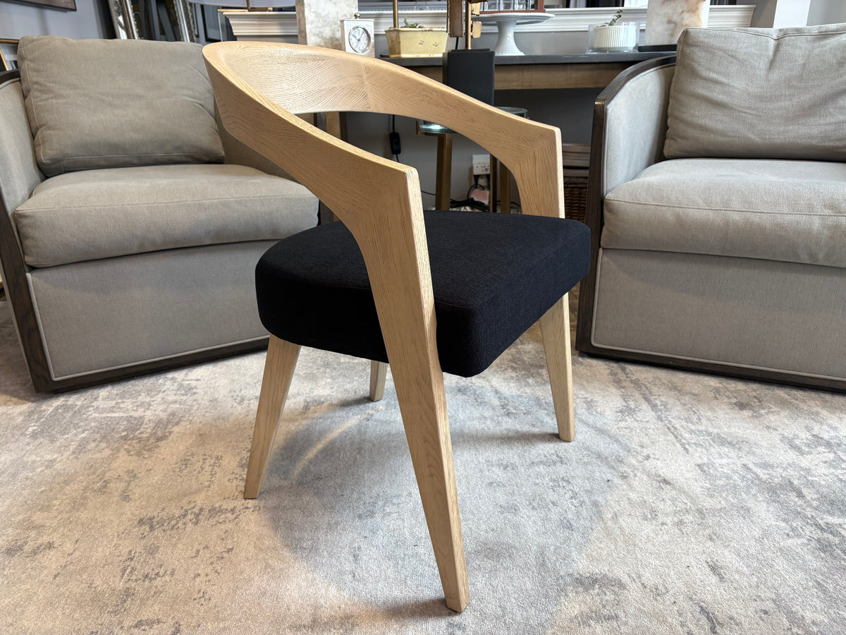 RH Chloé Fabric Armchair | Greige Oak Finish | Performance Linen Weave in Black