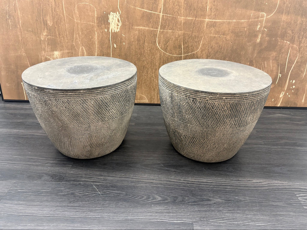 RH Vetro Round Side Table – 21" Diam. × 16"H | Dark Grey | Set of 2 | Pre-Owned