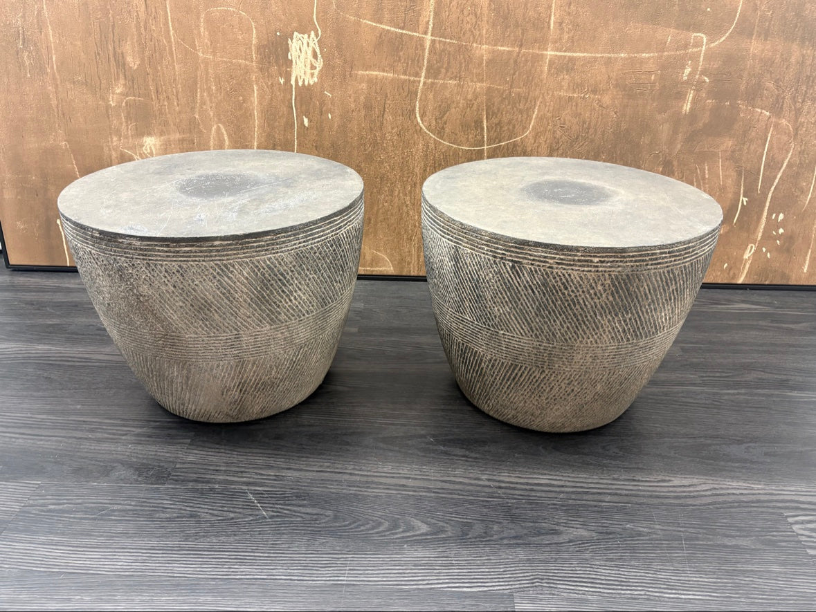RH Vetro Round Side Table – 21" Diam. × 16"H | Dark Grey | Set of 2 | Pre-Owned