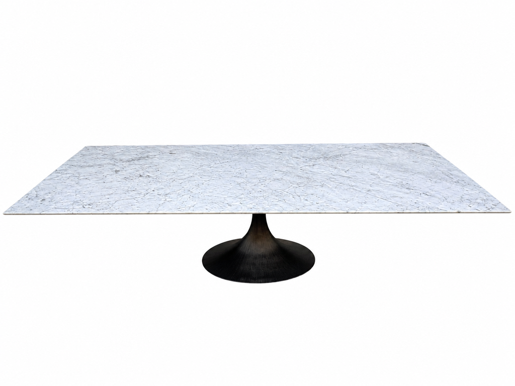 RH Aero Stone Rectangular Dining Table – 120" | Italian Carrara Marble Top | Cast Iron Pedestal Base