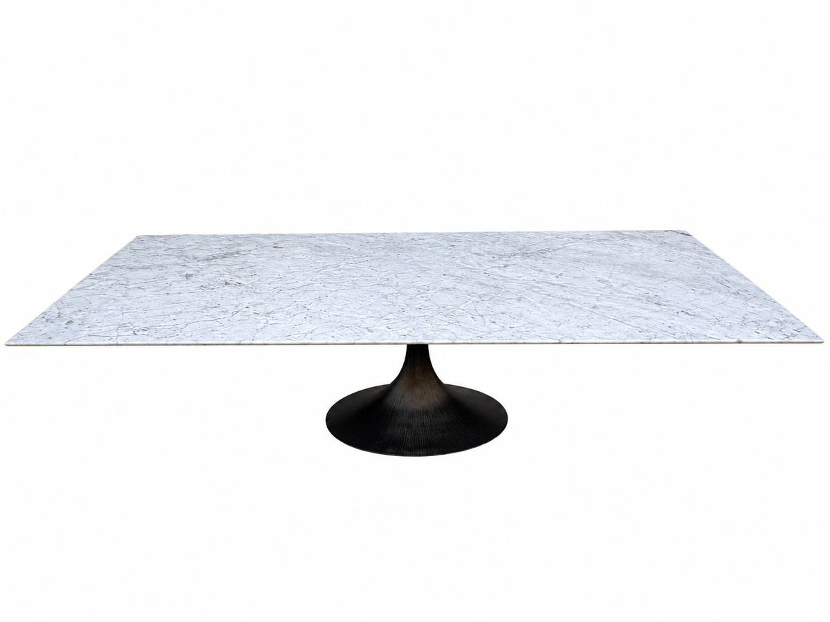 RH Aero Stone Rectangular Dining Table – 120" | Italian Carrara Marble Top | Cast Iron Pedestal Base
