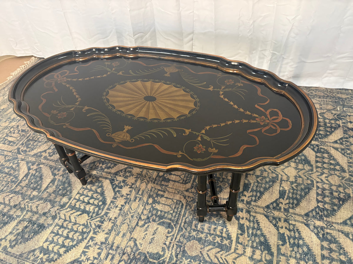 Maitland Smith Ebonized Oval Neoclassical Coffee Table