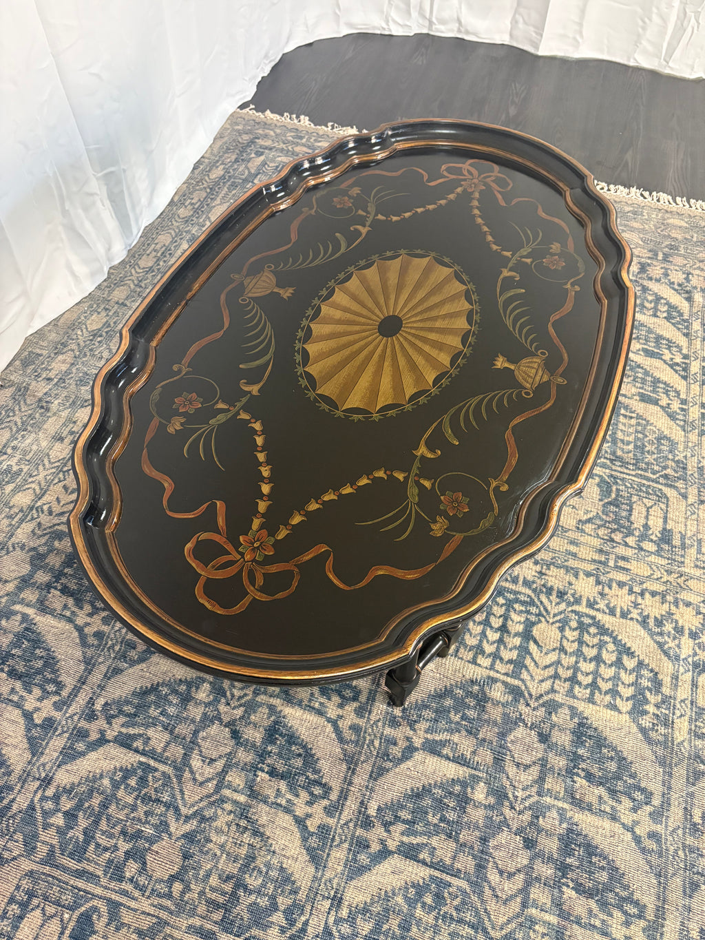 Maitland Smith Ebonized Oval Neoclassical Coffee Table