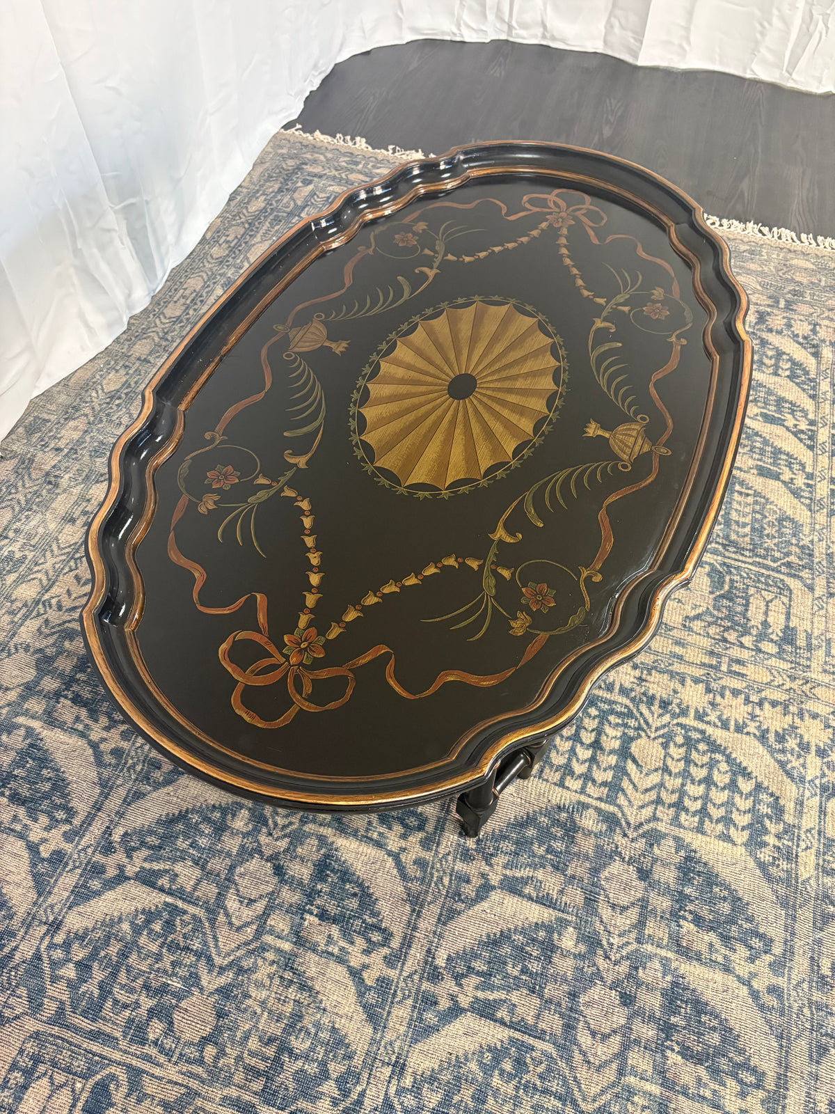 Maitland Smith Ebonized Oval Neoclassical Coffee Table
