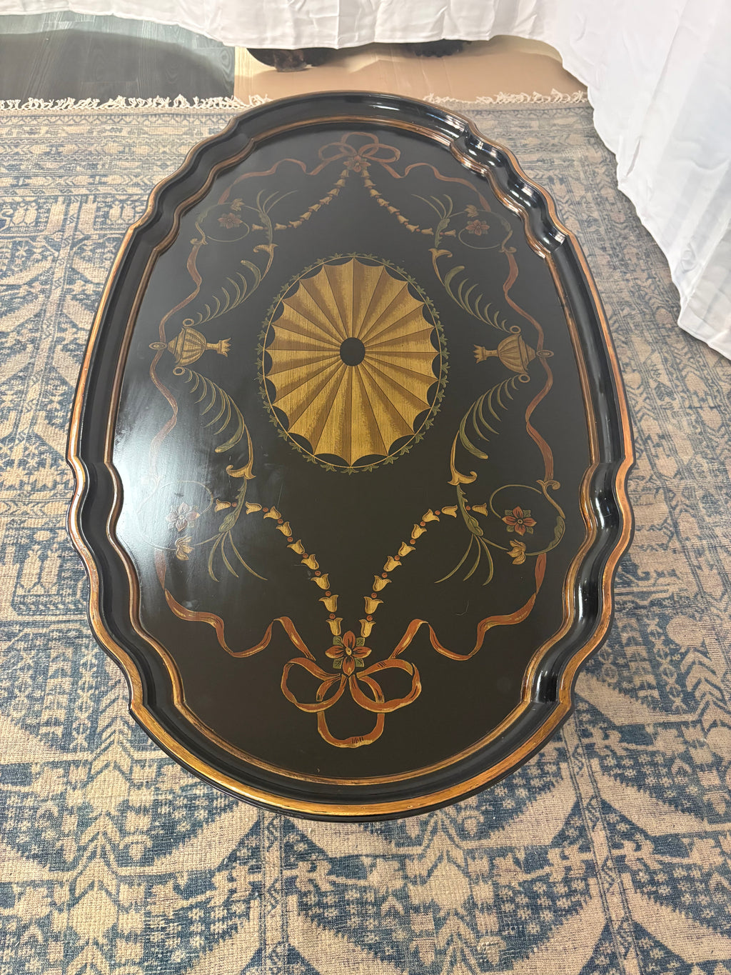 Maitland Smith Ebonized Oval Neoclassical Coffee Table