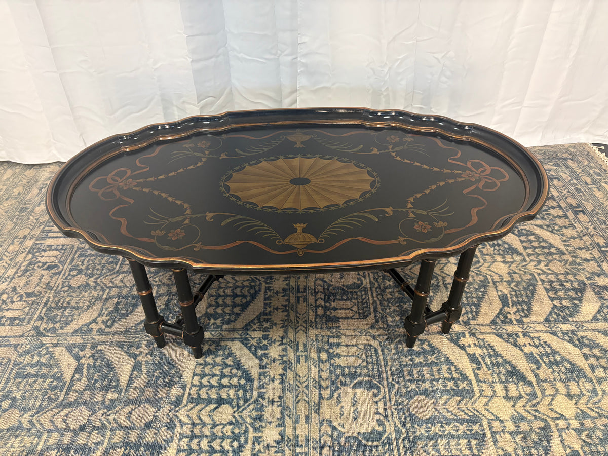 Maitland Smith Ebonized Oval Neoclassical Coffee Table