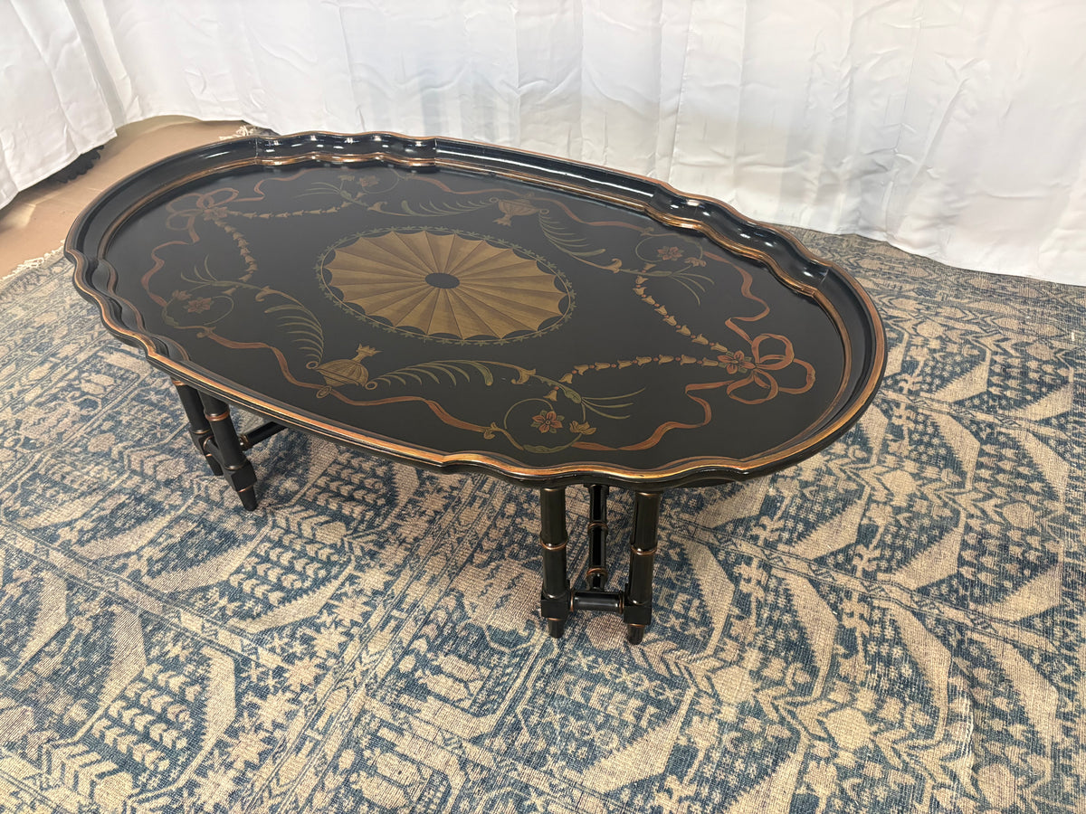 Maitland Smith Ebonized Oval Neoclassical Coffee Table