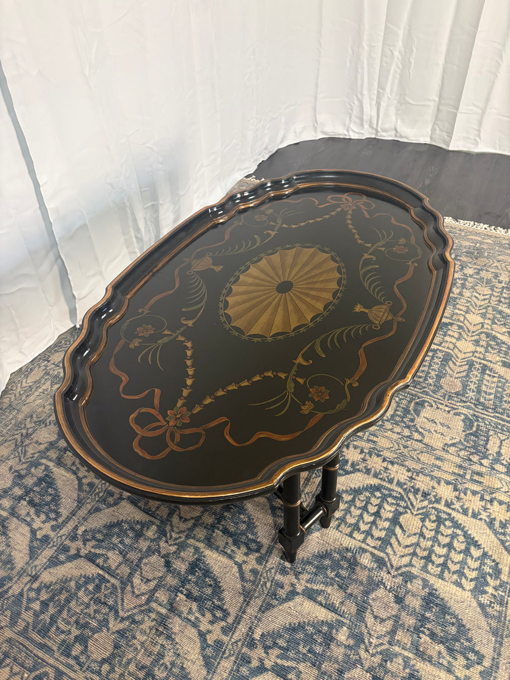 Maitland Smith Ebonized Oval Neoclassical Coffee Table
