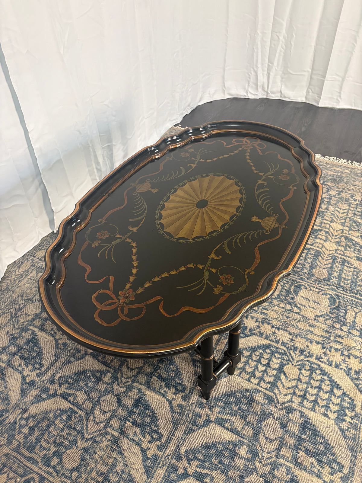 Maitland Smith Ebonized Oval Neoclassical Coffee Table