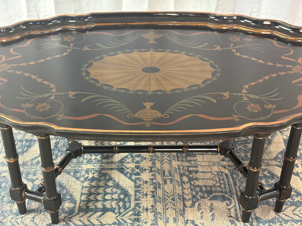 Maitland Smith Ebonized Oval Neoclassical Coffee Table