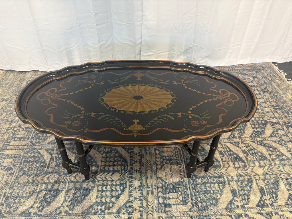 Maitland Smith Ebonized Oval Neoclassical Coffee Table