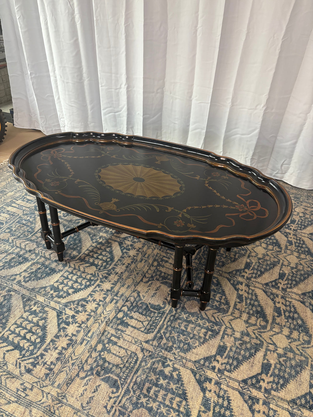Maitland Smith Ebonized Oval Neoclassical Coffee Table