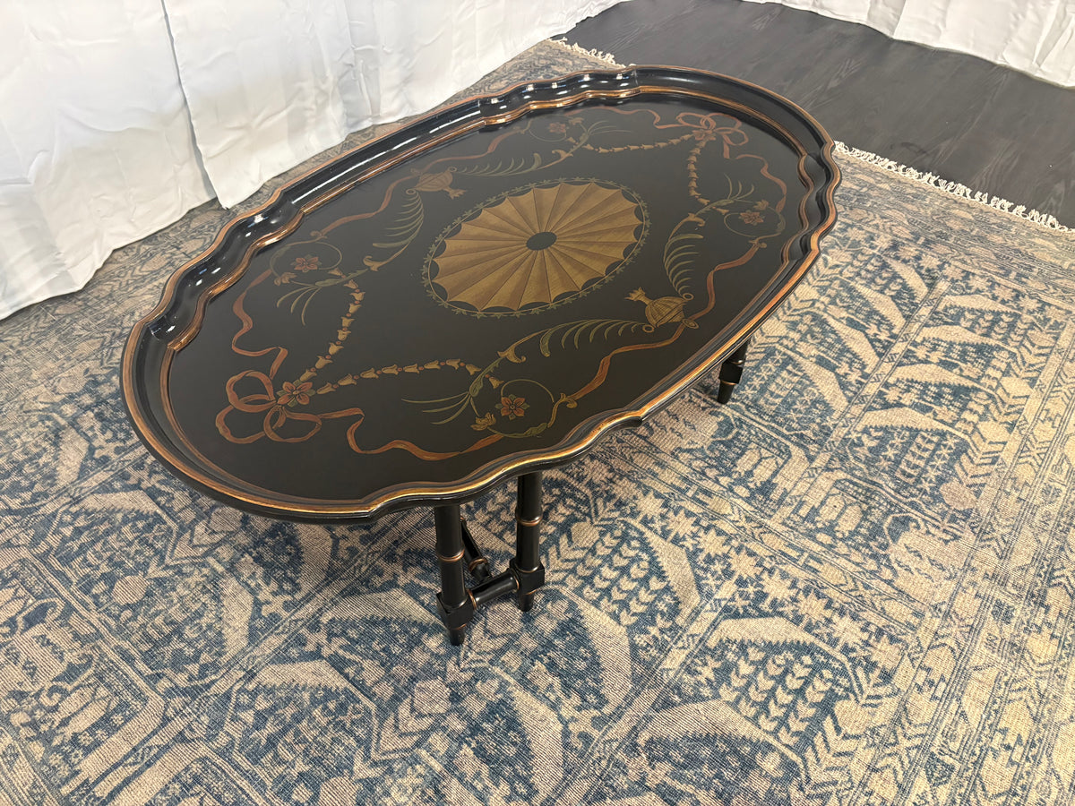 Maitland Smith Ebonized Oval Neoclassical Coffee Table