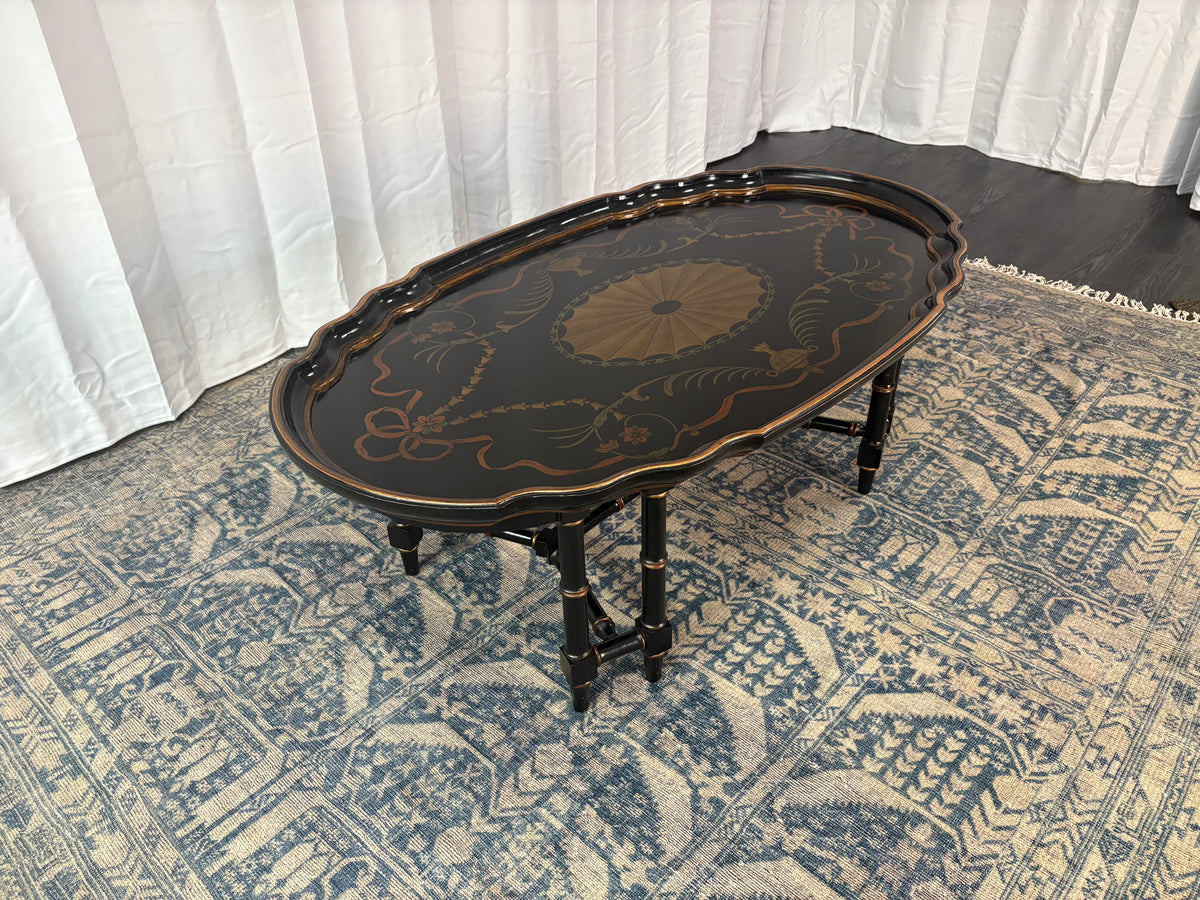 Maitland Smith Ebonized Oval Neoclassical Coffee Table