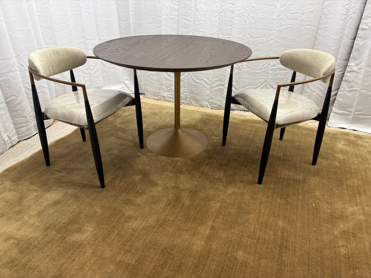 RH Aero Bistro Table — 42" Round Brown Oak Top | Antiqued Brass Pedestal Base