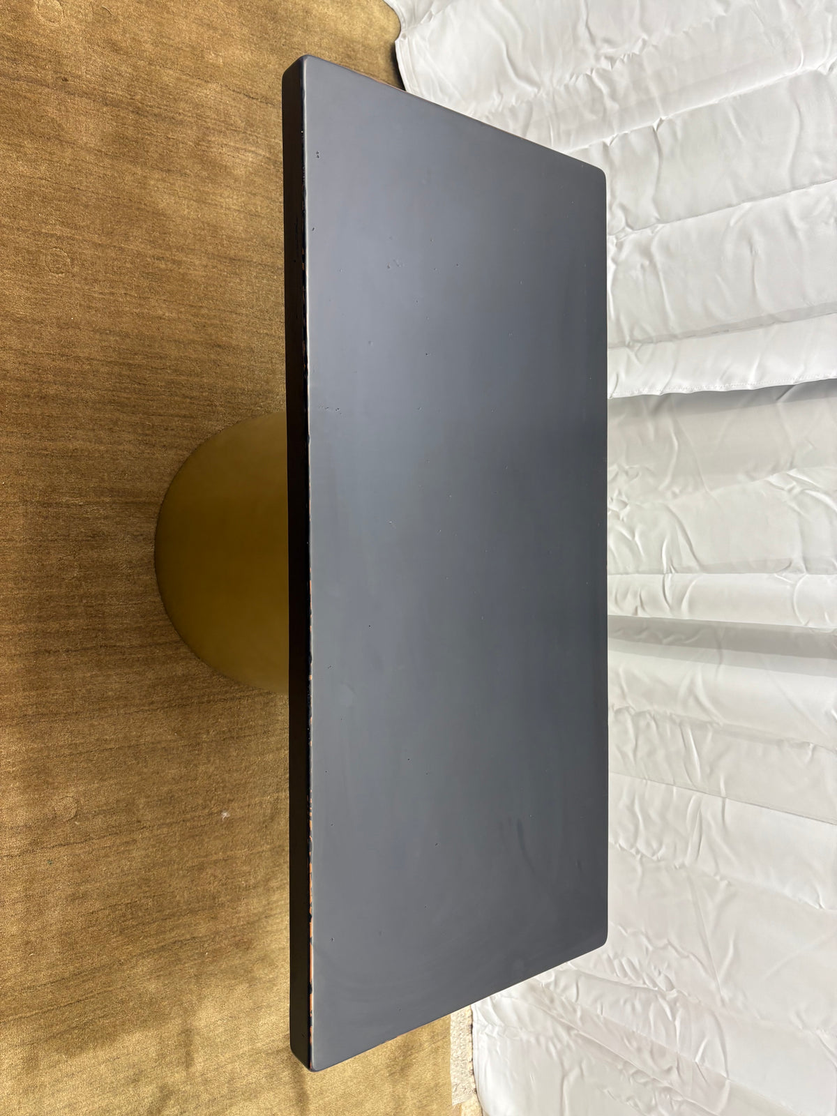 Custom Console Table Arhaus Distressed Black Painted Top | Gold Dauphine Pedestal Base