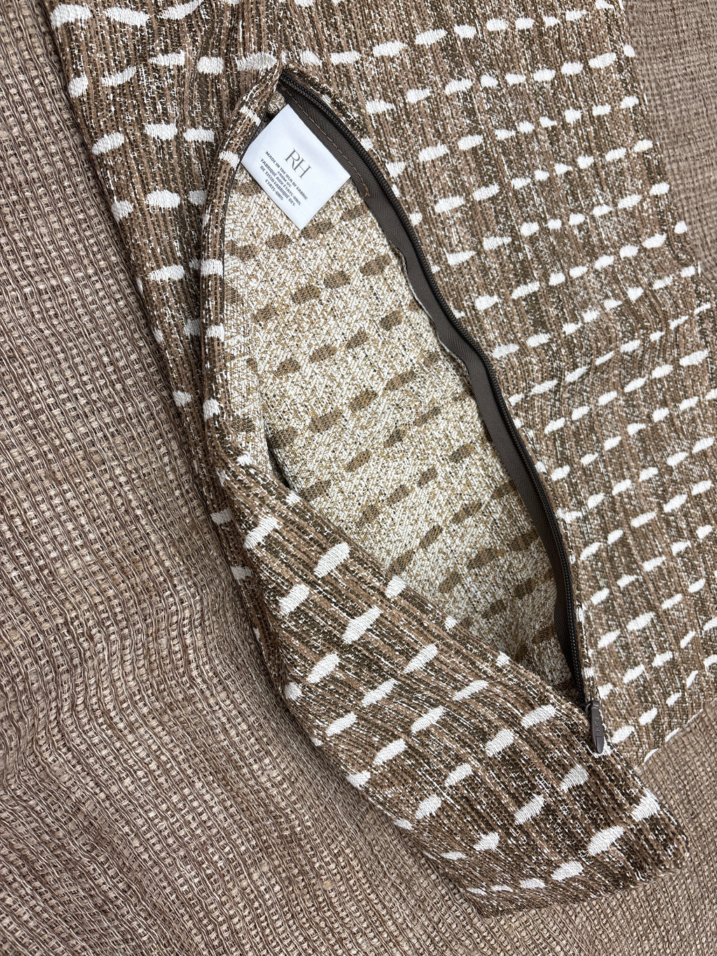 RH Restoration Hardware Nazaré Stitched Stripe Pillow Cover 20" × 20" Square | Burnt Caramel