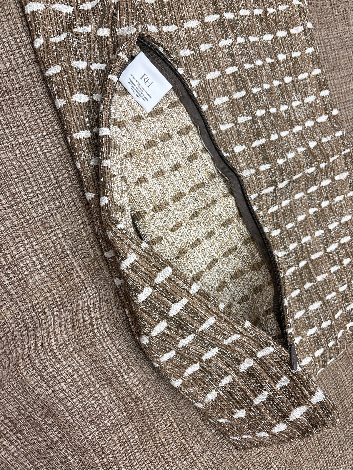 RH Restoration Hardware Nazaré Stitched Stripe Pillow Cover 20" × 20" Square | Burnt Caramel