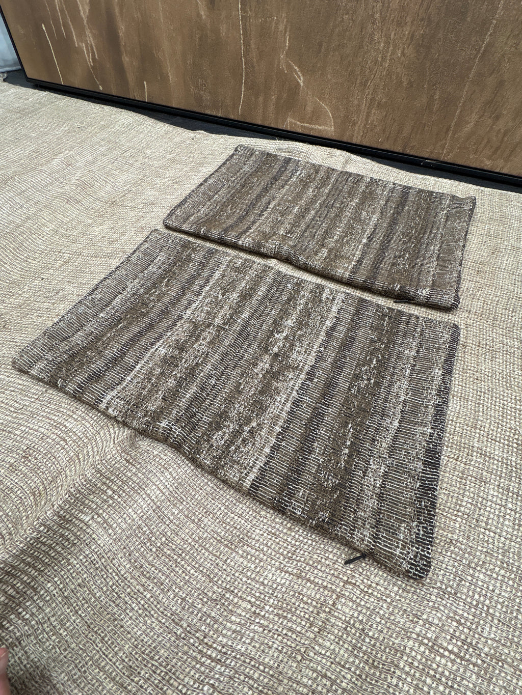 RH Restoration Hardware Ria Stripe Pillow Covers 
Set of 2 | 13" × 21" Lumbar | Burnt Caramel