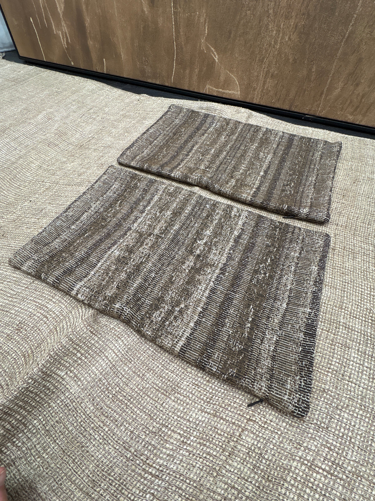 RH Restoration Hardware Ria Stripe Pillow Covers 
Set of 2 | 13" × 21" Lumbar | Burnt Caramel
