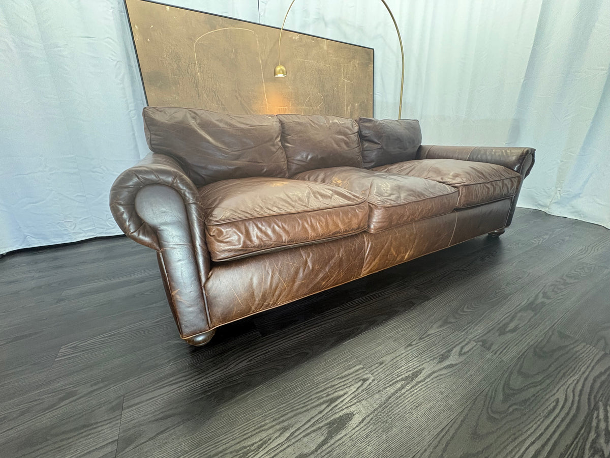 RH Original Lancaster Leather 3-Cushion Sofa – 8' | Luxe Depth | Italian Brompton | CocoaT