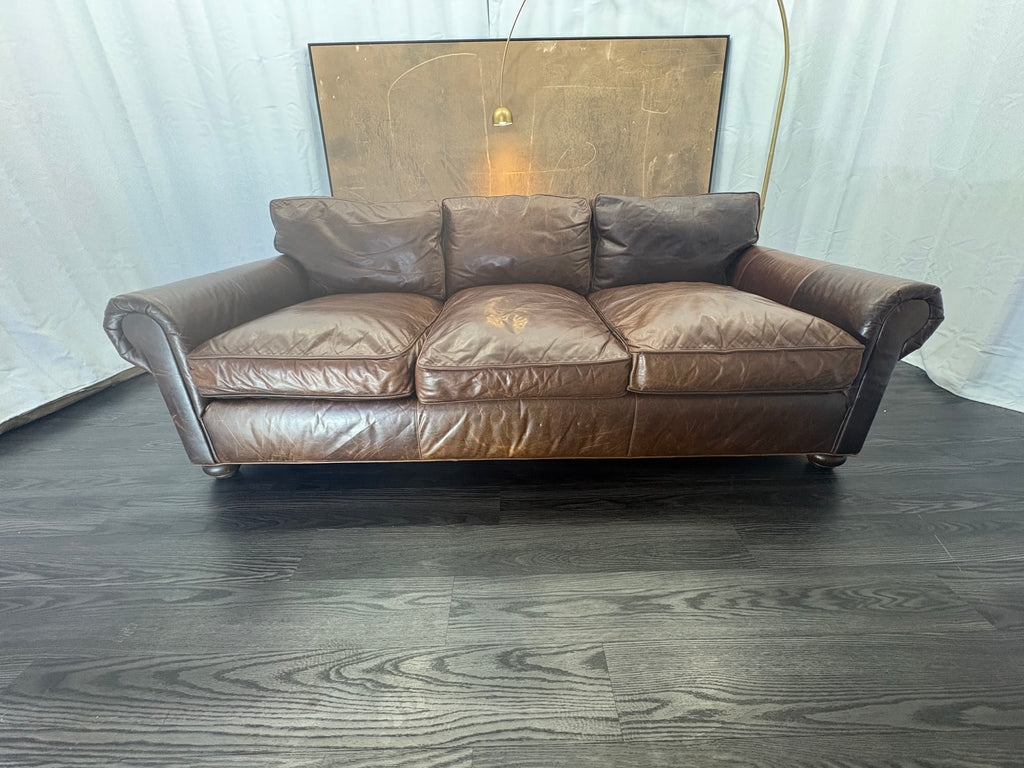 RH Original Lancaster Leather 3-Cushion Sofa – 8' | Luxe Depth | Italian Brompton | CocoaT
