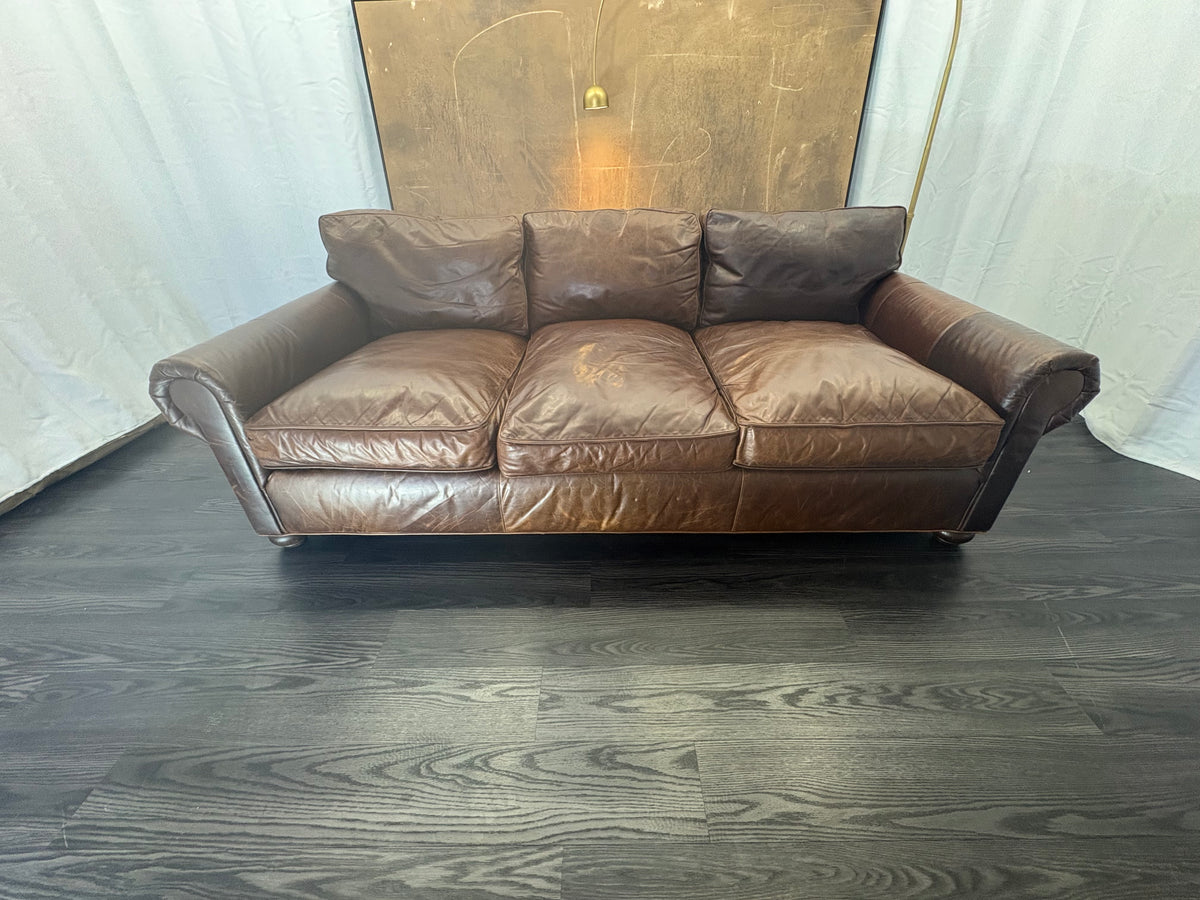 RH Original Lancaster Leather 3-Cushion Sofa – 8' | Luxe Depth | Italian Brompton | CocoaT
