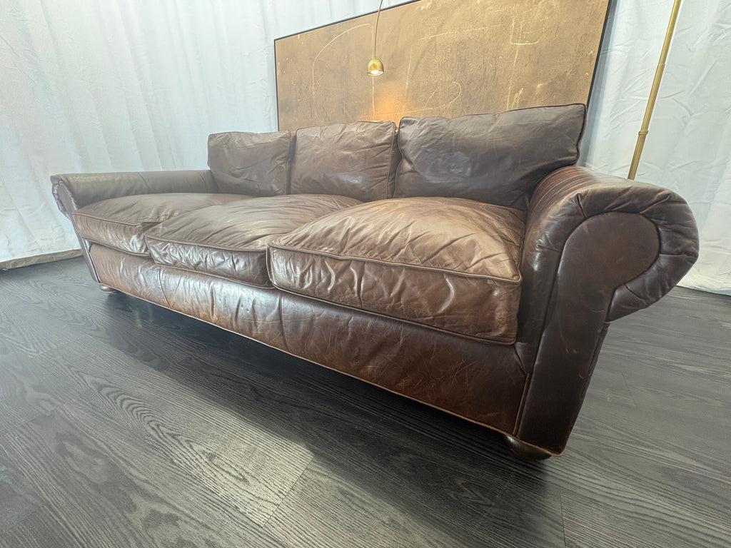 RH Original Lancaster Leather 3-Cushion Sofa – 8' | Luxe Depth | Italian Brompton | CocoaT