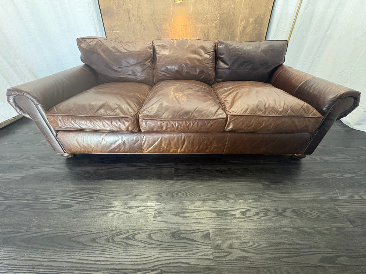 RH Original Lancaster Leather 3-Cushion Sofa – 8' | Luxe Depth | Italian Brompton | CocoaT
