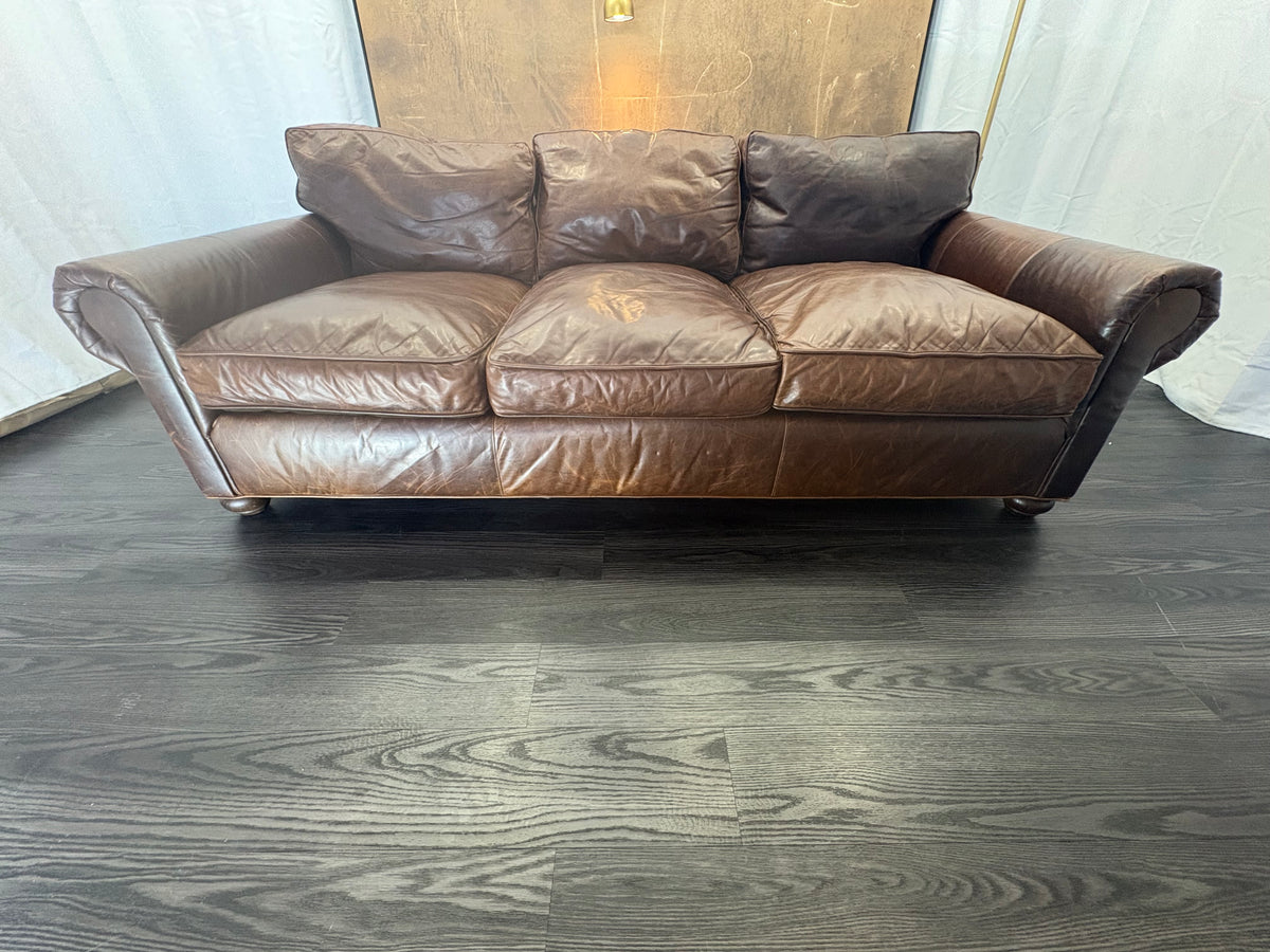 RH Original Lancaster Leather 3-Cushion Sofa – 8' | Luxe Depth | Italian Brompton | CocoaT